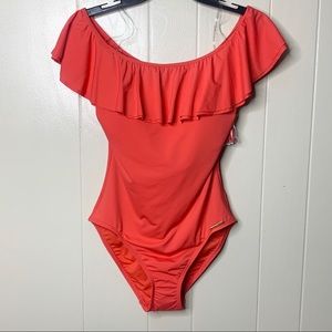 NWT MICHAEL KORA Coral Off The Shoulder One Piece